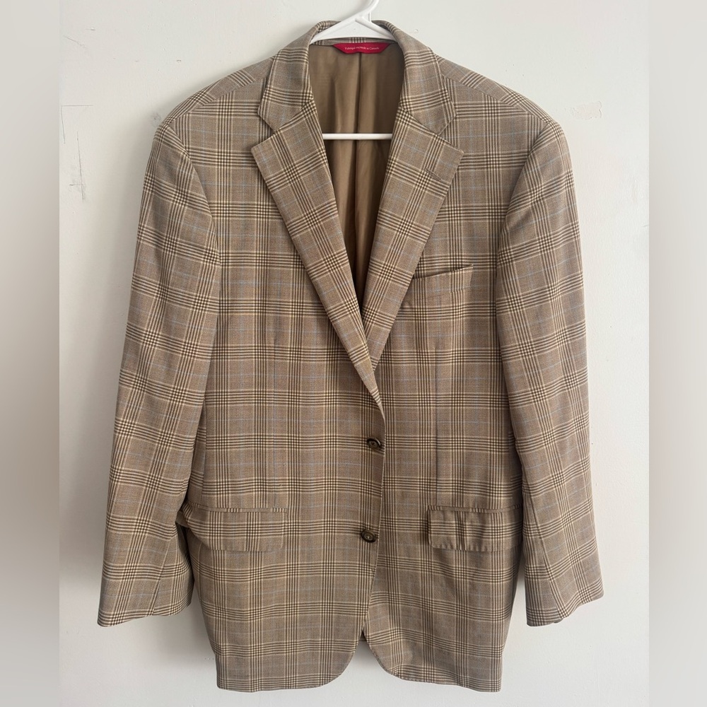 Samuelsohn Tan & Blue Windowpane Blazer